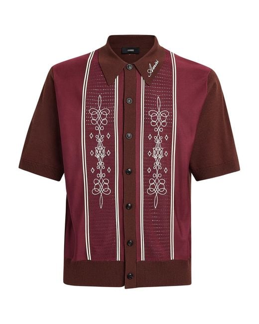 Amiri Red Wool-Blend Panelled Knit Shirt for men