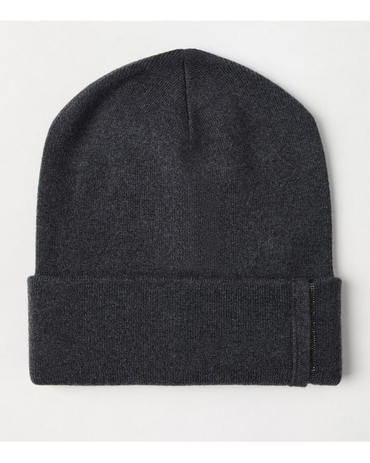 Brunello Cucinelli Blue Cashmere Ribbed Beanie