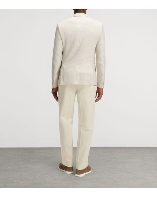 Boss White Wool-Silk-Linen Check Blazer for men