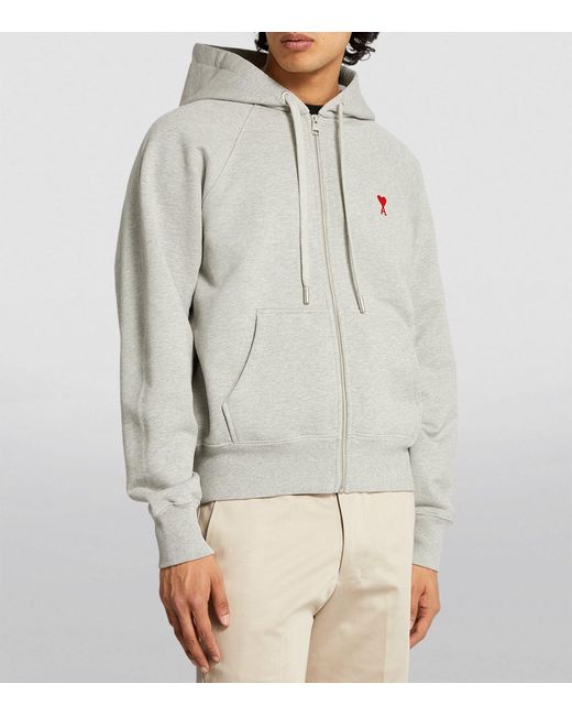 AMI Gray Cotton Zipped Hoodie for men