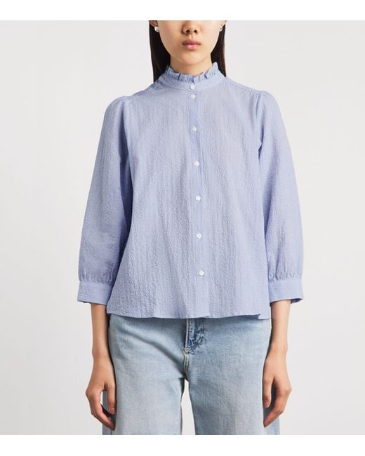 ME+EM Blue Seersucker Stripe Blouse