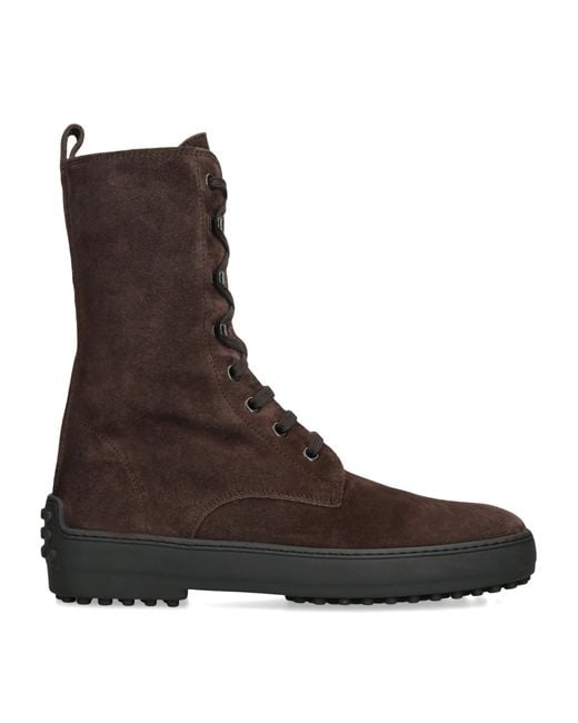 Tod's Brown Suede Winter Gommino Lace-Up Ankle Boots