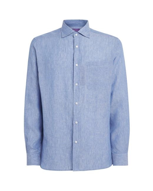 Ralph Lauren Blue Linen Chambray Shirt for men