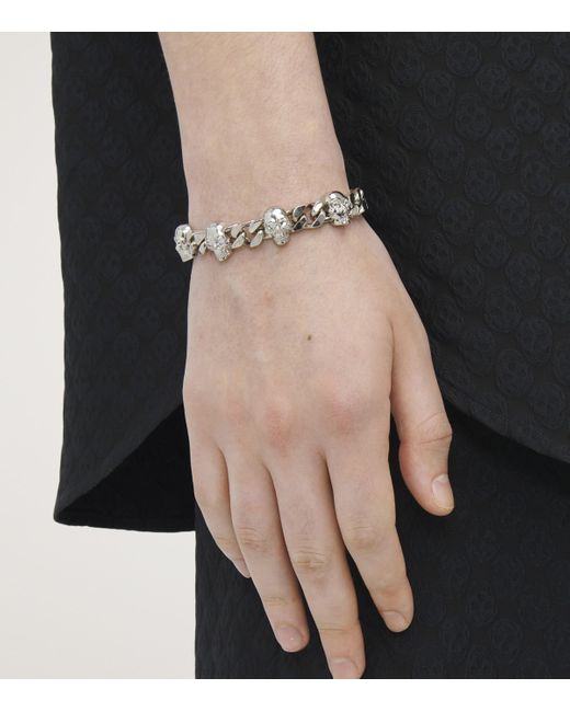 McQueen Metallic Palladium-Plated Skull Chain Bracelet for men