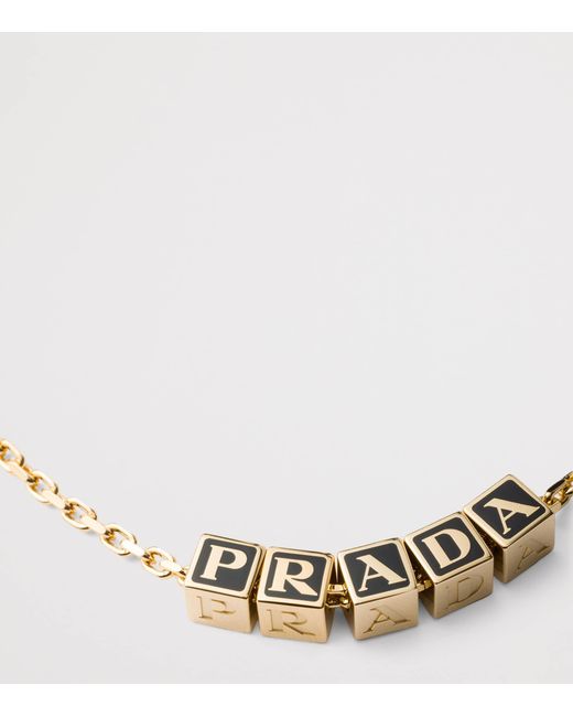 Prada Metallic Enamel-Detail Logo Necklace