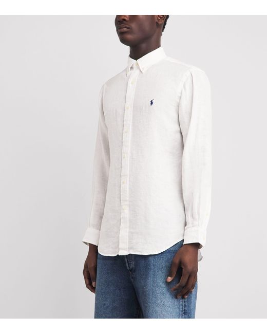 Polo Ralph Lauren White Linen Custom-Fit Shirt for men