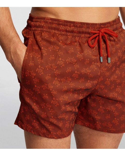 Vilebrequin Red Micro Turtle Print Moorise Swim Shorts for men