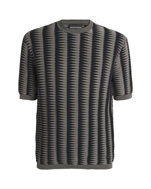 Emporio Armani Black Cotton Knitted Jacquard T-Shirt for men