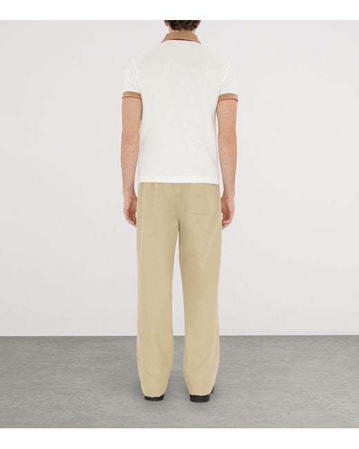 Burberry White Logo Collar Cotton Polo Shirt for men