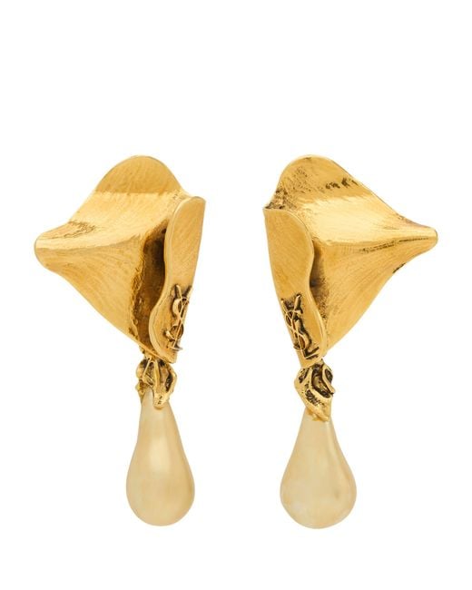 Saint Laurent Metallic Faux Pearl Cassandra Earrings for men