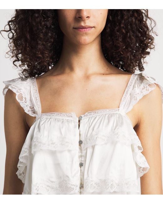 Alice + Olivia White Tiered Sylvie Blouse