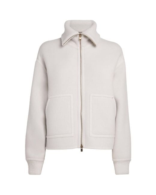 Agnona White Cashmere Bomber Jacket