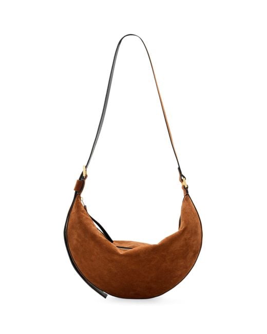 AllSaints Brown Suede Half Moon Shoulder Bag