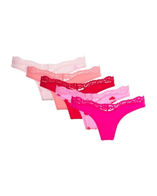 Skims Pink Lace-Trim Fits Everybody Dipped Thong