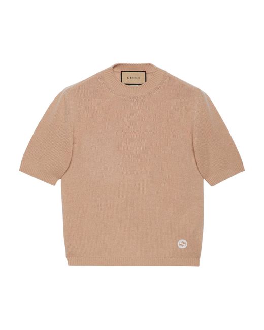Gucci Natural Cashmere Gg Short-sleeve Sweater