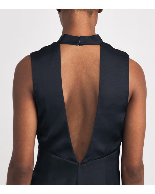 Claudie Pierlot Blue Satin Scarf-Neck Jumpsuit