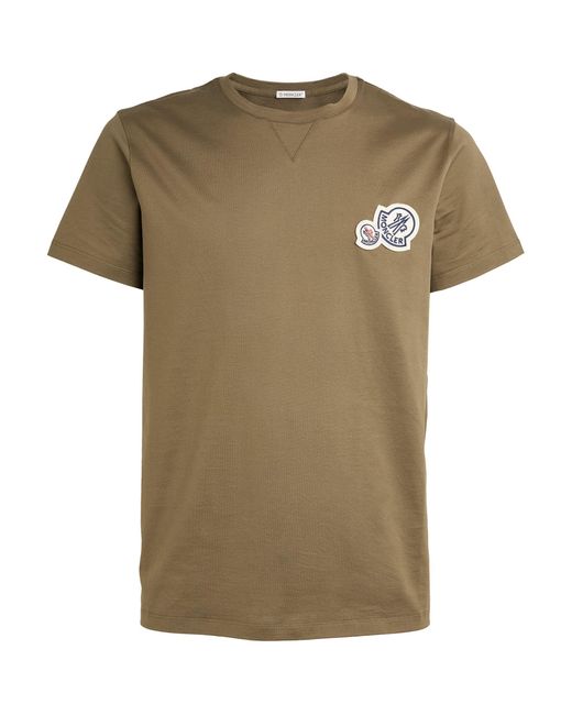 Moncler Green Cotton Logo-patch T-shirt for men