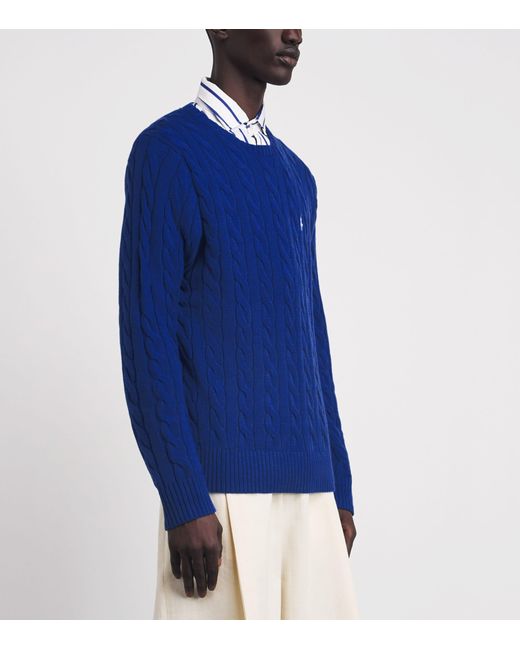 Polo Ralph Lauren Blue Cotton Cable-Knit Polo Pony Sweater for men