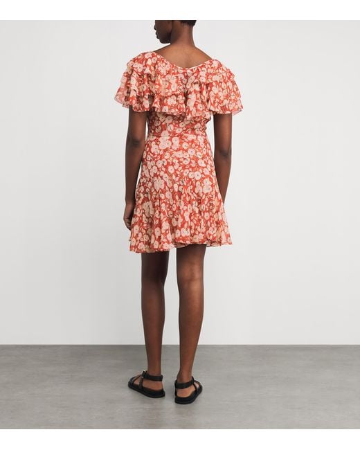 Doen Red Silk Ruffled Alcida Mini Dress