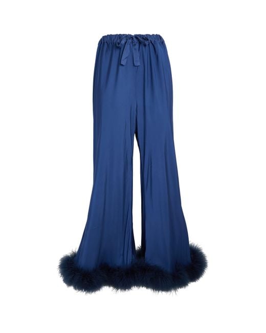 Sleeper Blue Feather-Trim Boudoir Trousers
