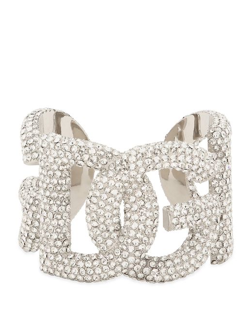 Dolce & Gabbana Metallic Embellished Dg Millennials Logo Cuff Bracelet