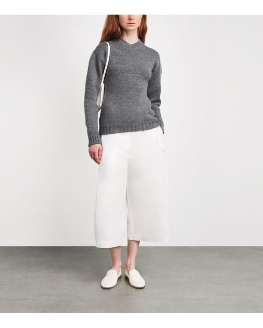 Jil Sander Gray Wool V-Neck Sweater