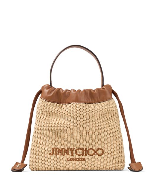 Jimmy Choo Brown Raffia Drawstring Pouch