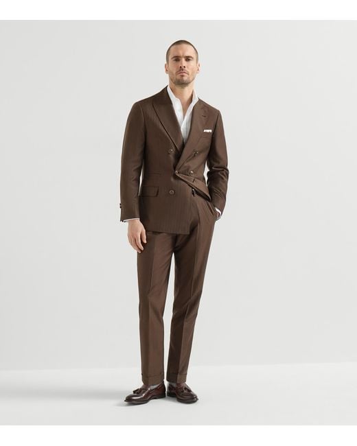 Brunello Cucinelli Brown Virgin Wool-Cashmere Leisure Two-Piece Suit for men
