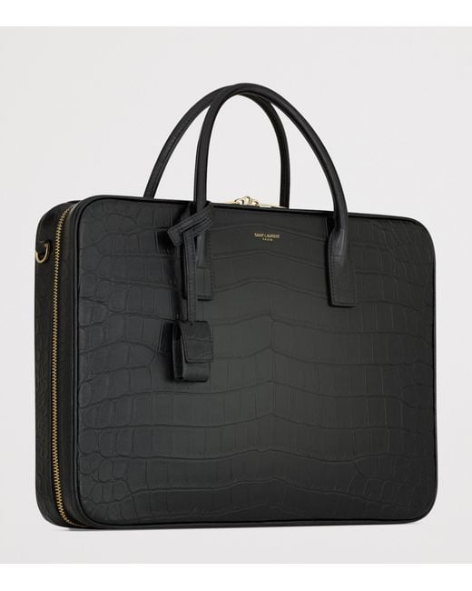 Saint Laurent Black Large Alligator Leather Sac De Jour Bauletto Messenger Bag