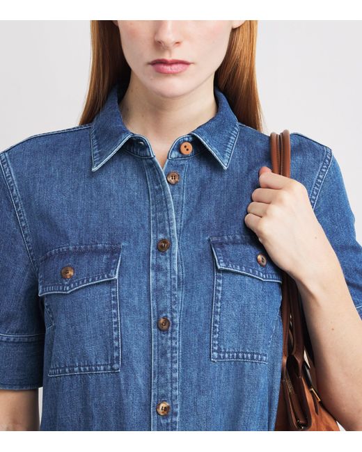 Lafayette 148 New York Denim Belted Maxi Dress in Blue