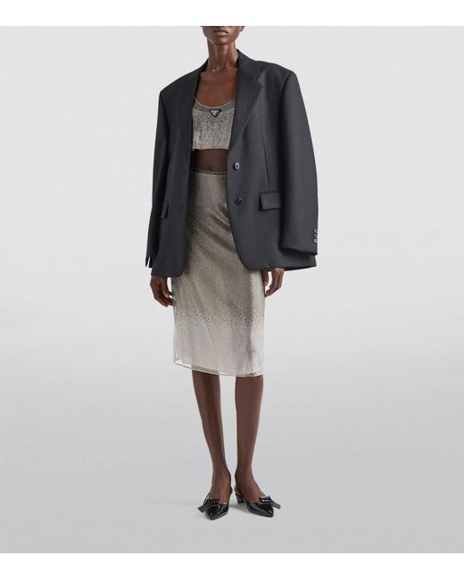 Prada Gray Crystal-embellished Mesh Midi Skirt