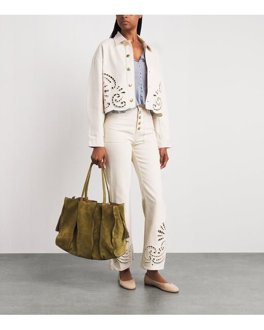 Ulla Johnson White Bobbi Eyelet Denim Jacket