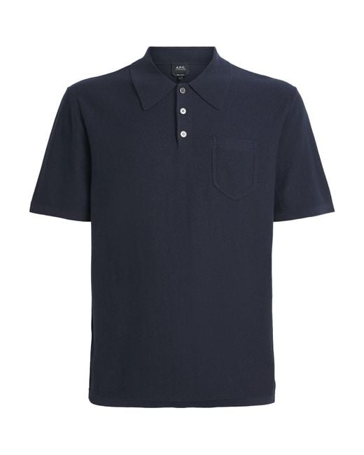 A.P.C. Blue Cotton-Cashmere Eliot Polo Shirt for men