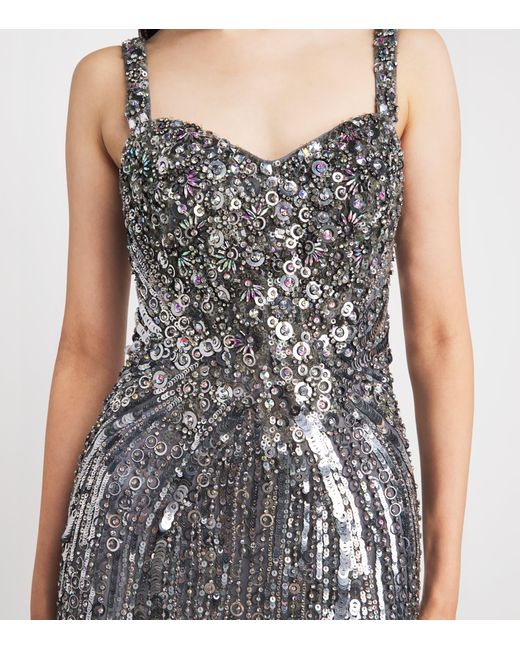 Jenny Packham Gray Embellished Jupiter Mini Dress