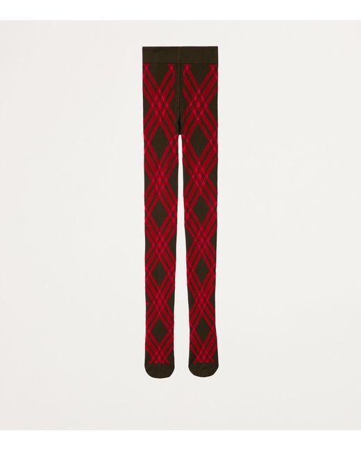 Burberry Red Wool-blend Check Tights