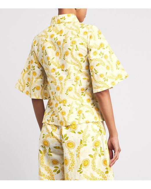 VERANDAH Metallic Linen-Cotton Floral Shirt