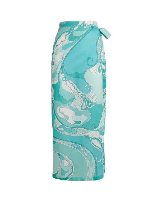 Emilio Pucci Blue Cotton Orchidee Print Pareo