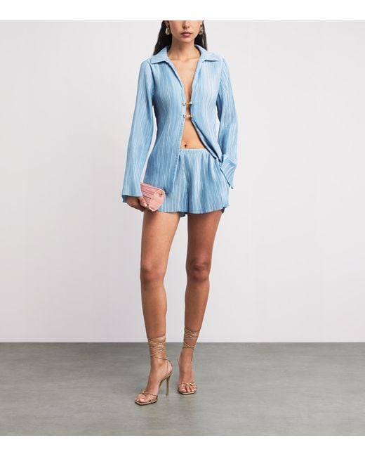 Cult Gaia Blue Sinclair Origami Plissé Shorts
