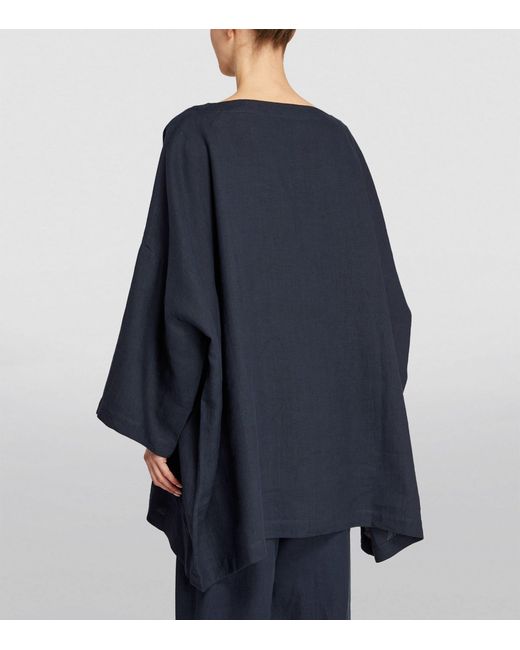Eskandar Blue Linen Long-sleeve Blouse