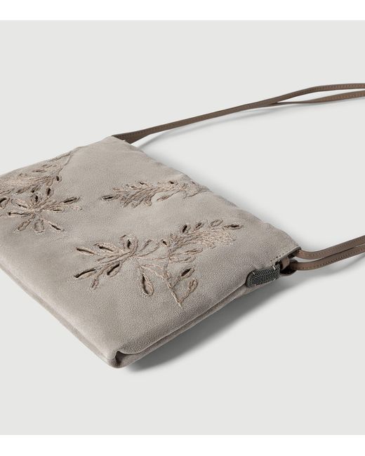 Brunello Cucinelli Gray Suede Bc Duo Pouch Shoulder Bag