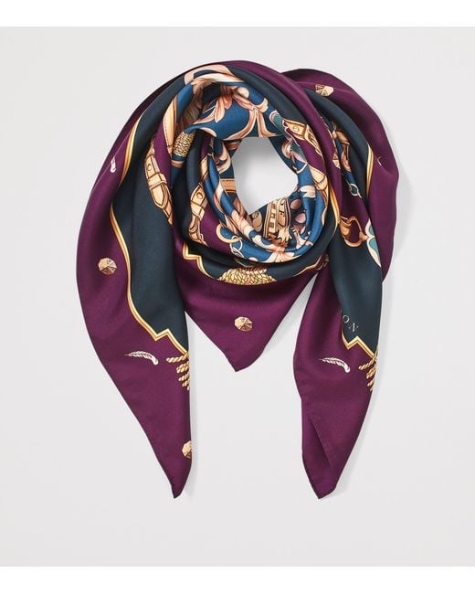 Aspinal Blue Silk Signature Shield Scarf