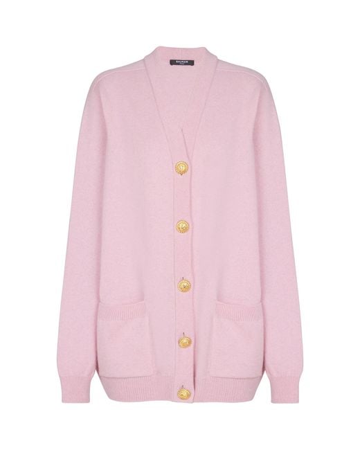 Balmain Pink Cashmere-Virgin Wool Cardigan