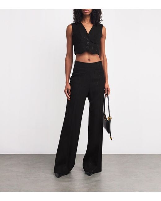 Sandro Black Sequin-Pinstripe Wide-Leg Trousers