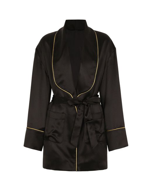 Dolce & Gabbana Black Silk Belted Robe