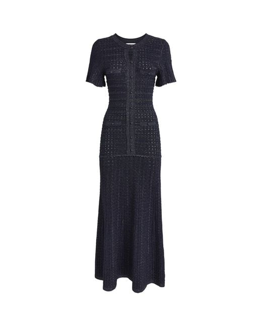 Sandro Knitted Rhinestone Maxi Dress in Blue | Lyst