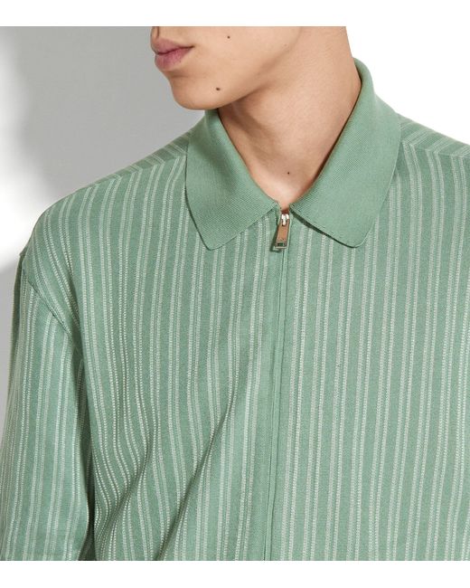 Zegna Green Cotton-silk Zipped Polo Shirt for men