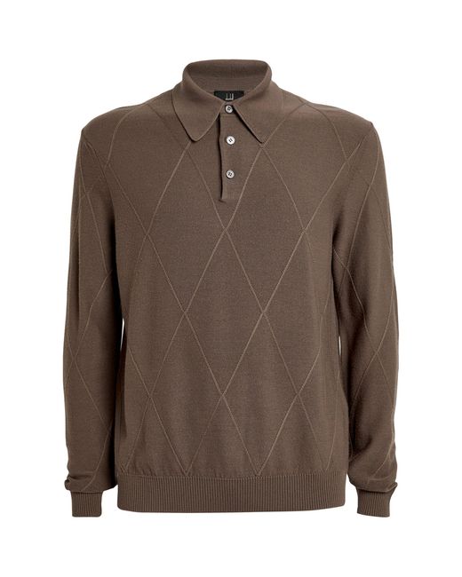 Dunhill Brown Merino Wool Long-sleeve Polo Shirt for men