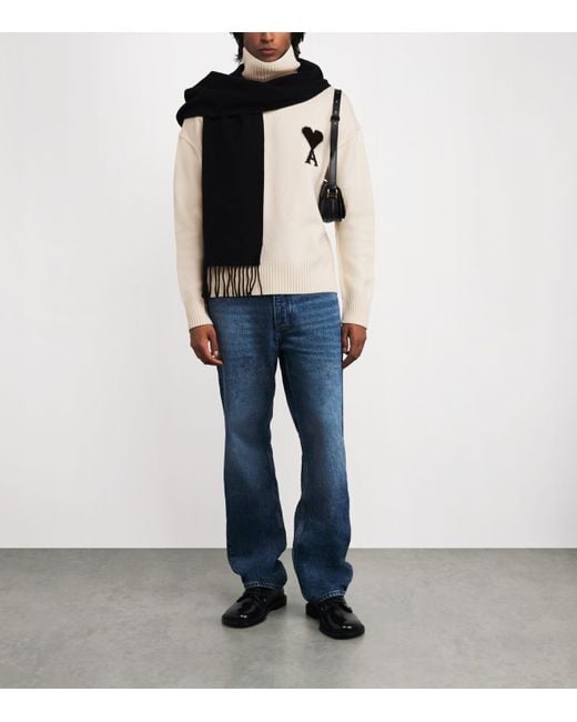 AMI White Virgin Wool Ami De Coeur Funnel-Neck Sweater for men