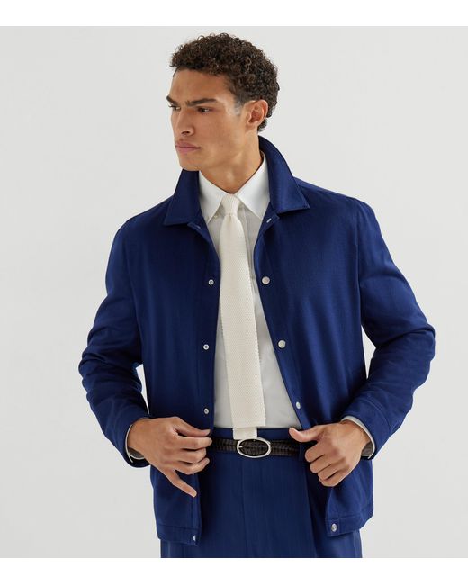 Brunello Cucinelli Blue Cashmere Overshirt for men
