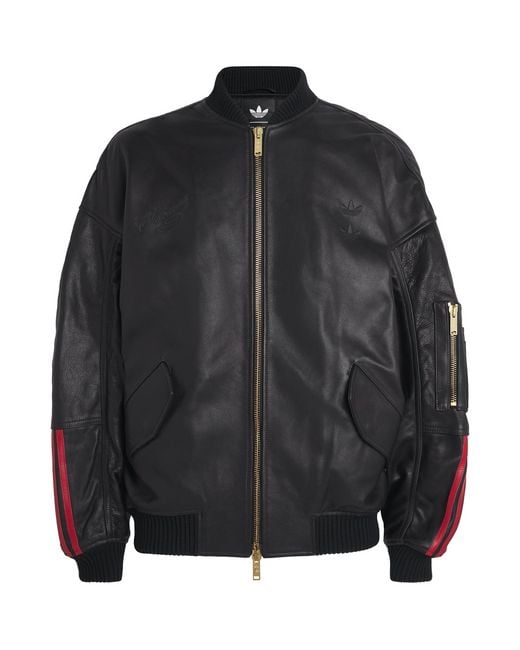 Willy Chavarria Black X Adidas Originals Leather Bomber Jacket for men